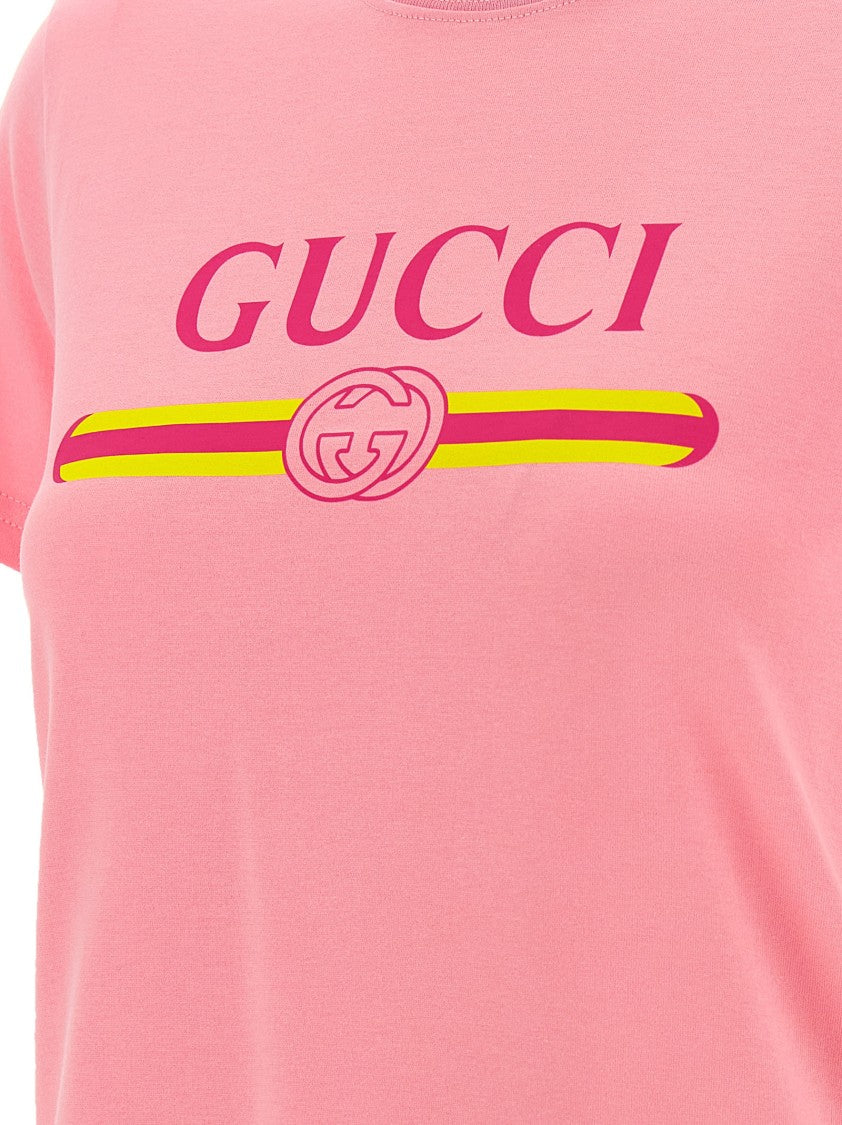 Gucci Retro-Inspired Pink Cotton T-Shirt With Logo Print
