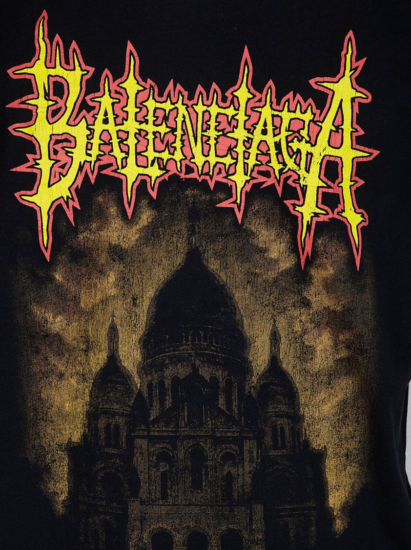 Balenciaga Short-Sleeve Black Jersey T-Shirt With Graphic Print