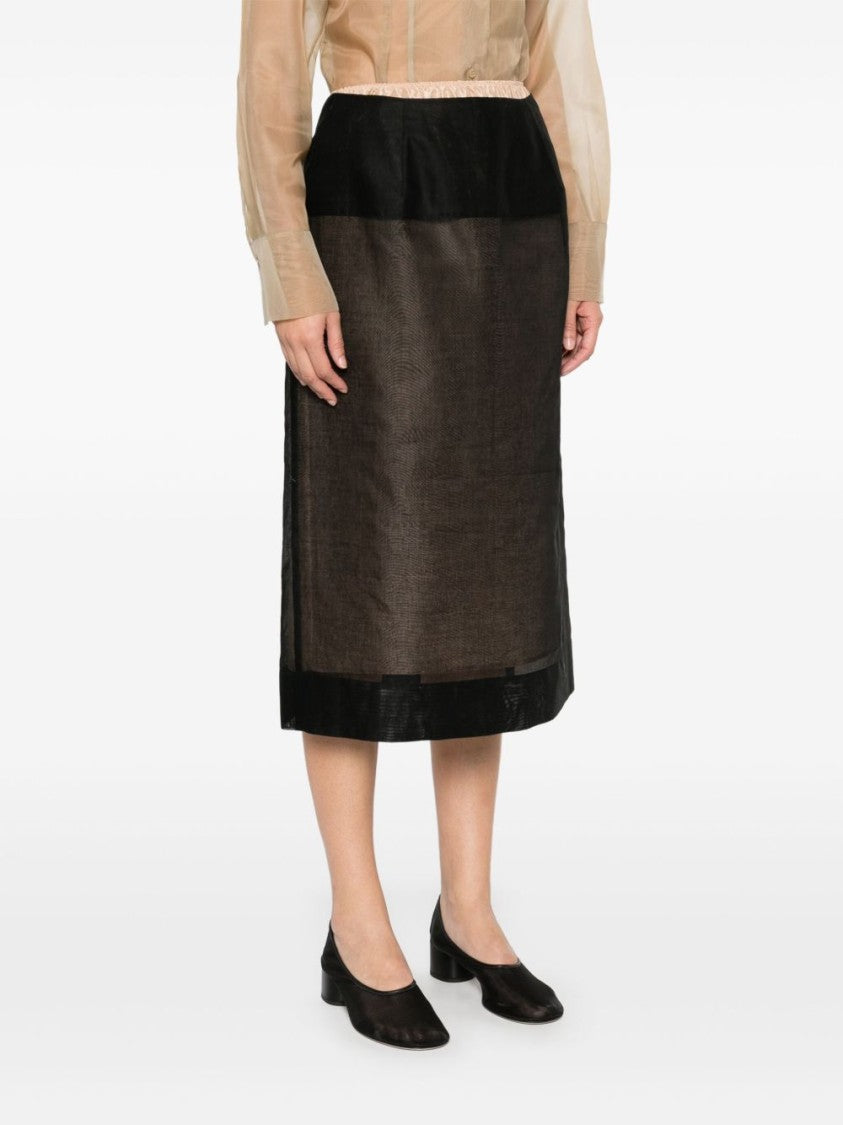 Carven Black Cotton Midi Skirt With Silk Lining