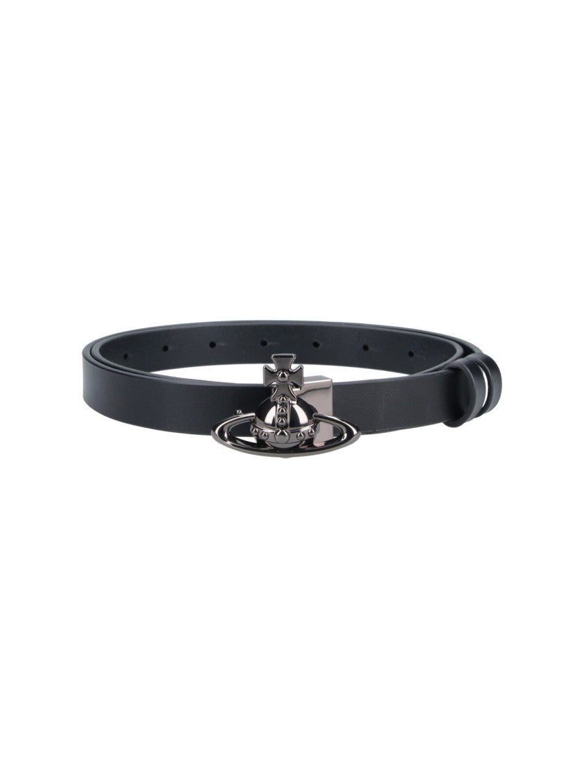 Vivienne Westwood Black Orb Calf Leather Adjustable Belt