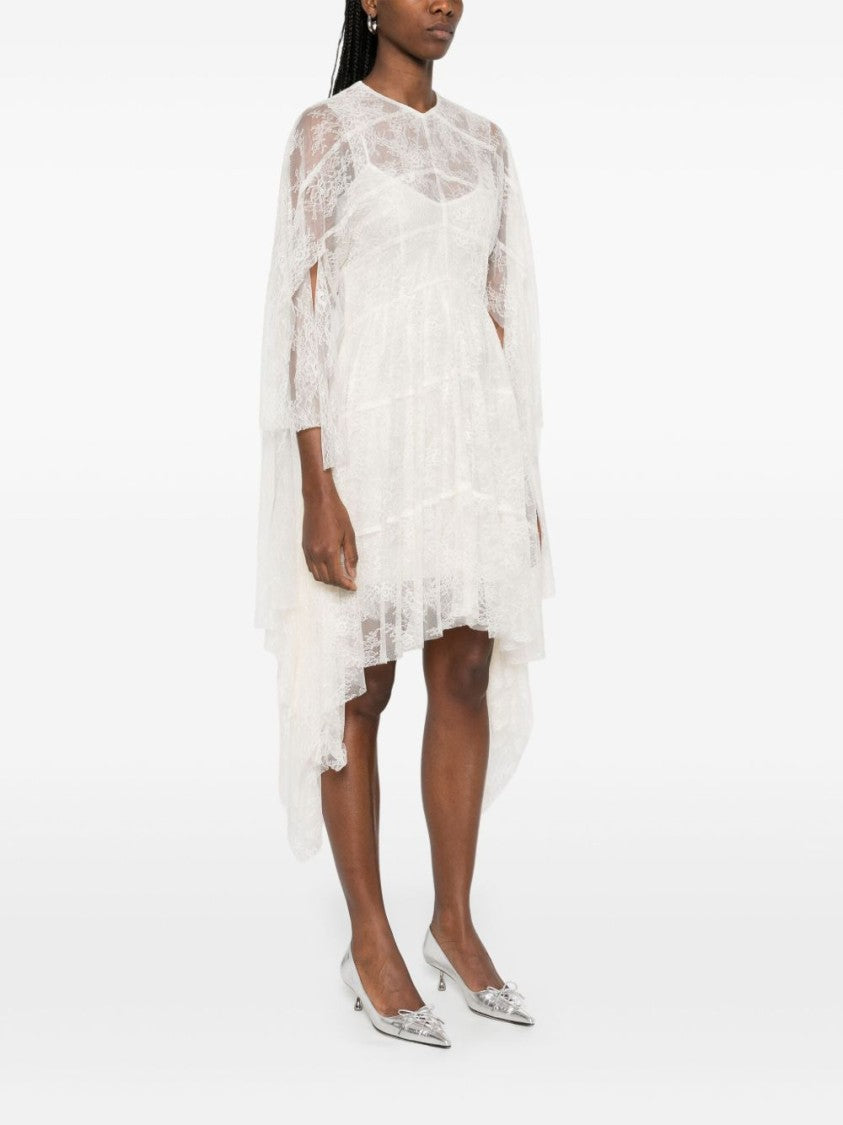 Philosophy Di Lorenzo Serafini Ivory Layered Evening Dress With Asymmetrical Hemline