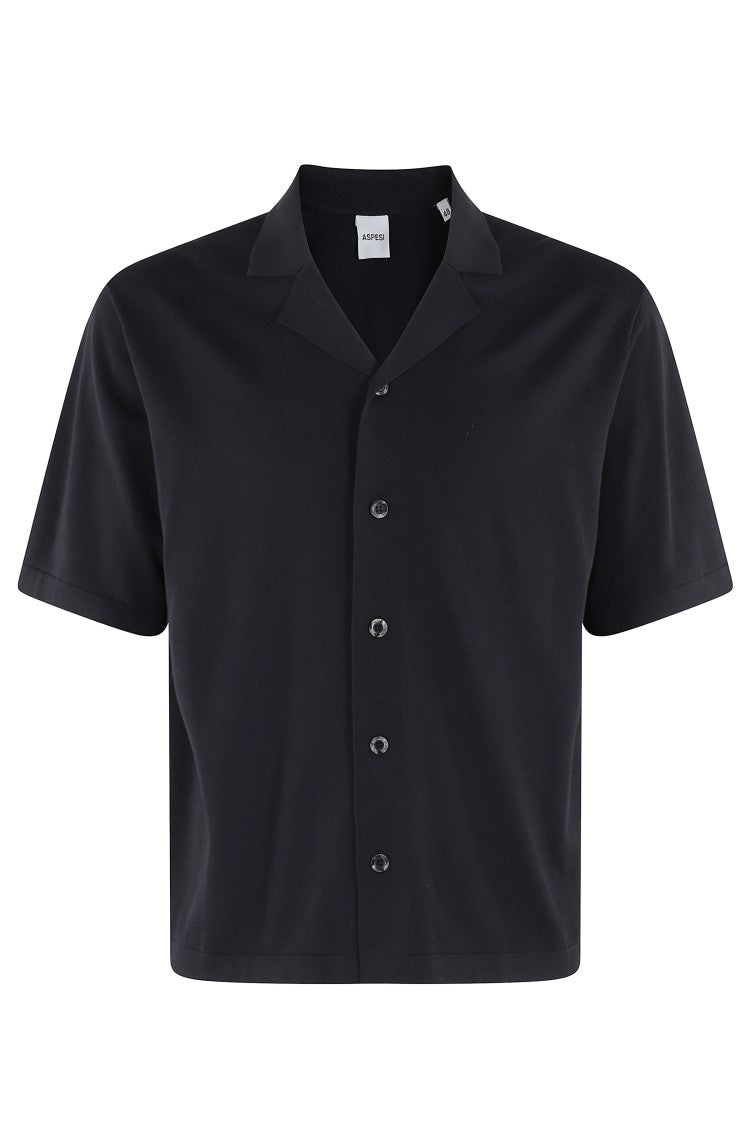 Aspesi Short-Sleeved Cotton Knit Shirt With Pointed Collar
