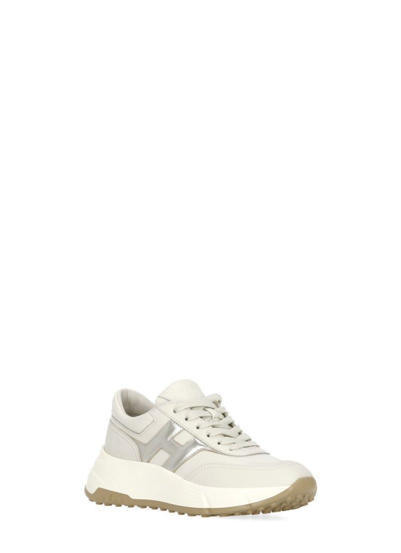 Hogan Beige Smooth Leather Sneakers With Rolled Silver Logo