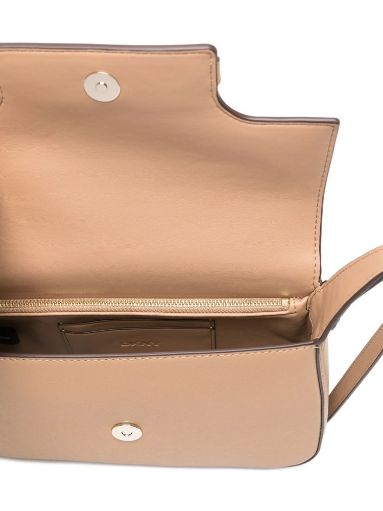 Dkny Structured Cow Leather Crossbody Bag With Embossed Logo