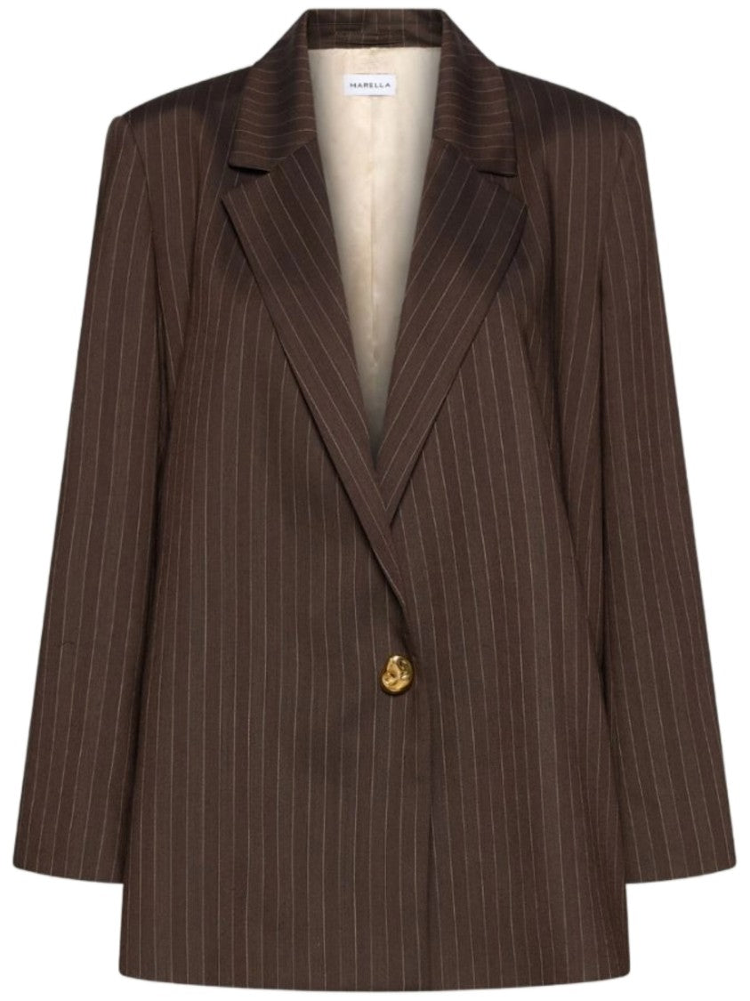 Marella Brown Vertical Pinstripes Tailored Blazer