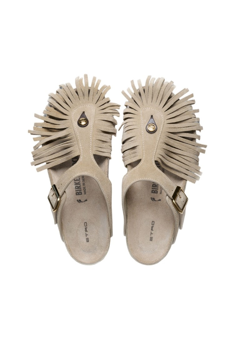 Birkenstock Beige Gizeh Fringe Suede Sandals