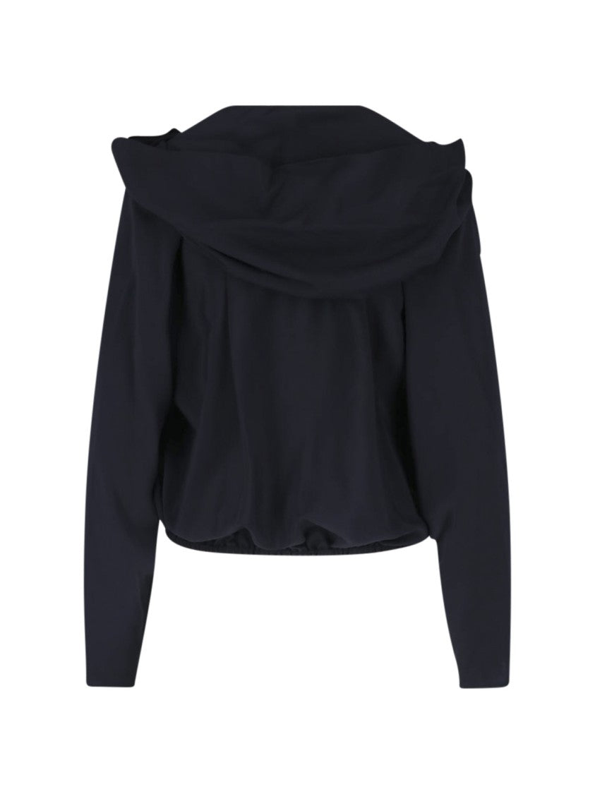 Alexander Wang Cropped Zip-Up Sweater With Gathered Neckline And Hood