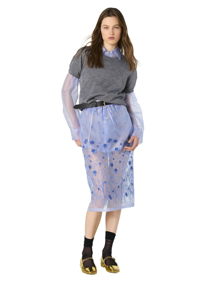 Parosh Silk Organza Shirt With Tone-On-Tone Flower Embroidery