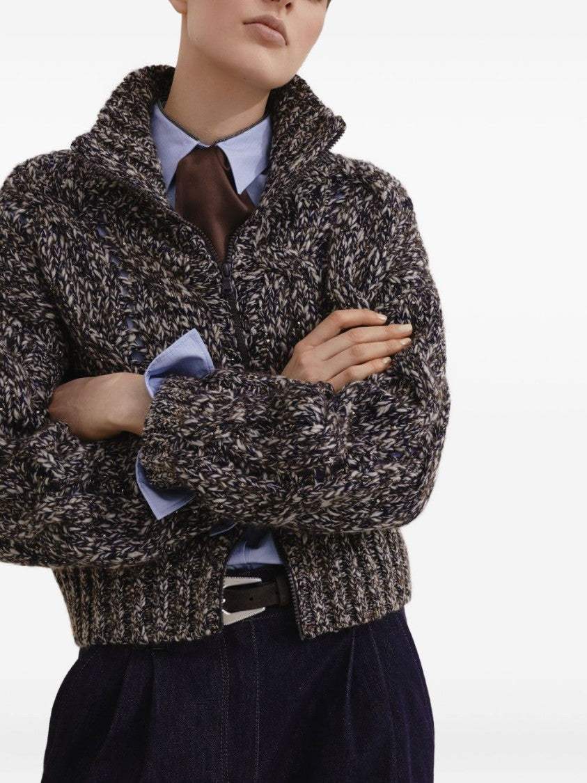 Brunello Cucinelli High Collar Textured Knit Sweater