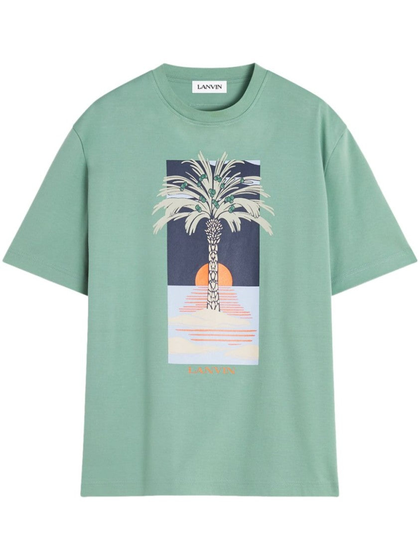 Lanvin Graphic Print Sea Green Crew Neck T-Shirt