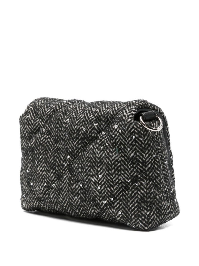 Liu Jo Textured Herringbone Black Bag With Metallic Clasp