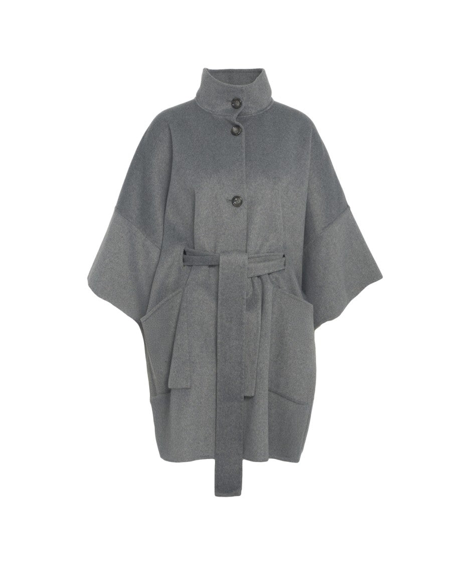 Liu Jo Gray Wool Coat With Waist Belt
