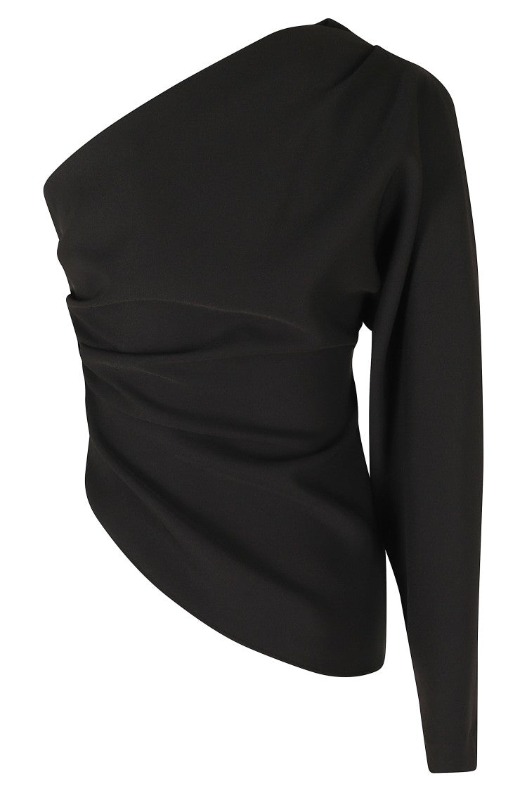 Federica Tosi Black Asymmetrical Draped One-Shoulder Cady Blouse