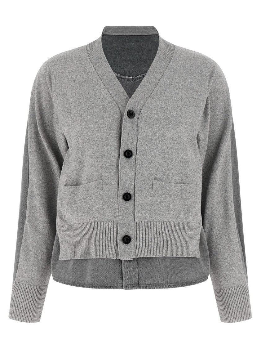 Sacai Asymmetrical Hem Cardigan With Shirt-Style Back