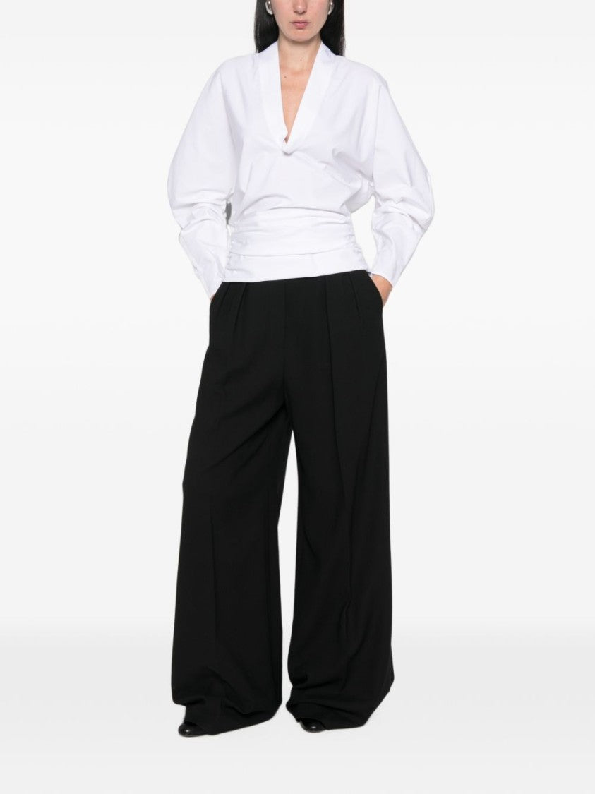 Jacquemus Deep V-Neck Gathered Voluminous Sleeve Top