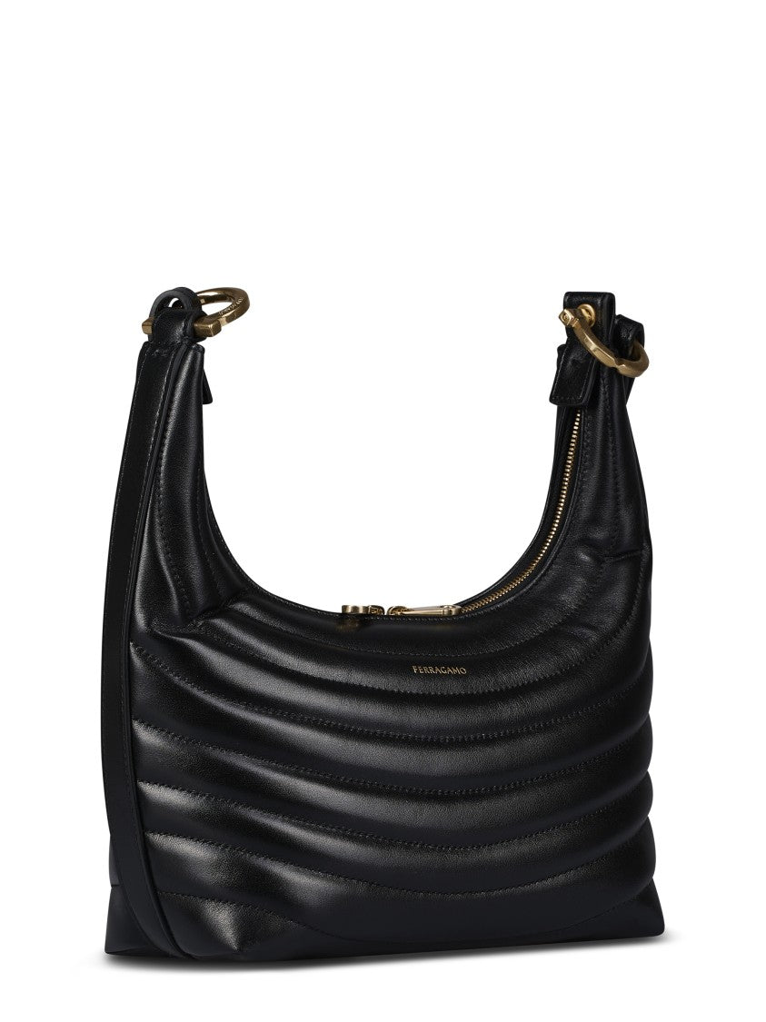 Ferragamo Matelassé Design Black Calfskin Bag