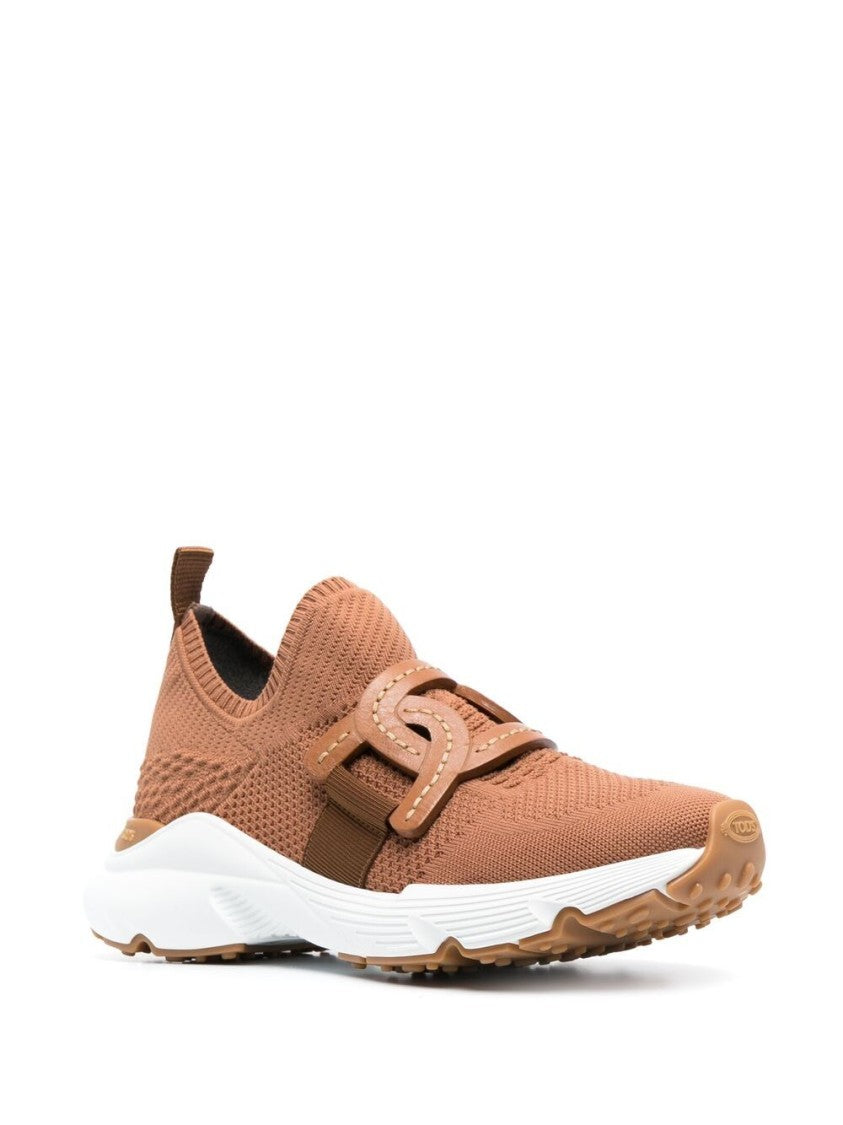 Tod's Brown Knitted Slip-On Sneakers With Chain-Link Detailing