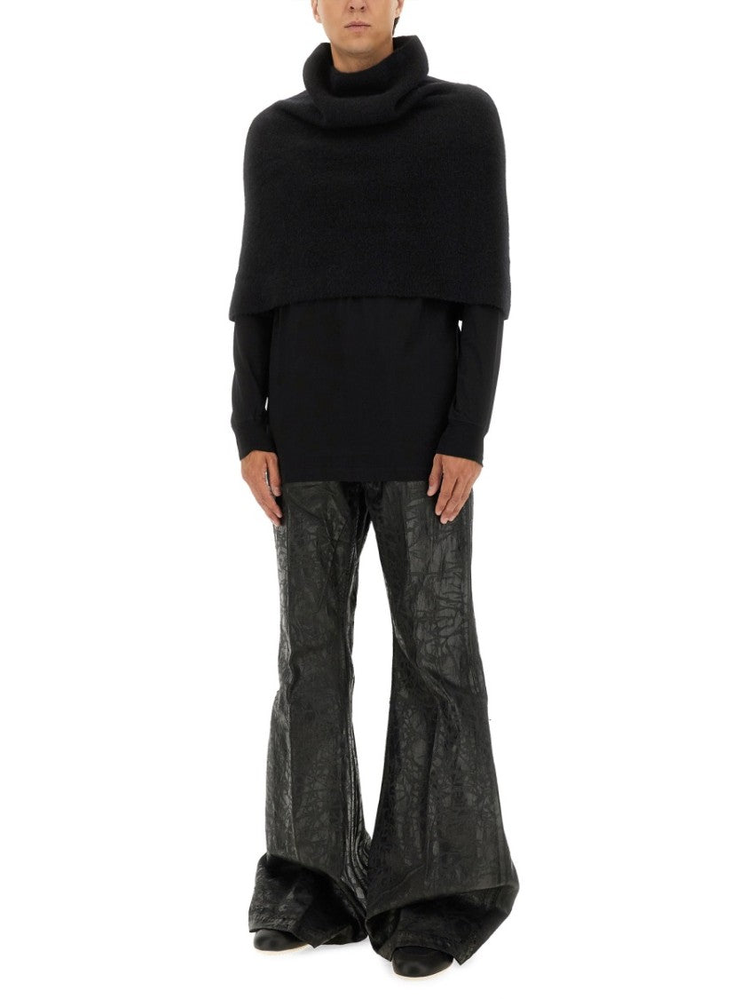 Rick Owens Knitted Cape With Soft Textured Fabric
