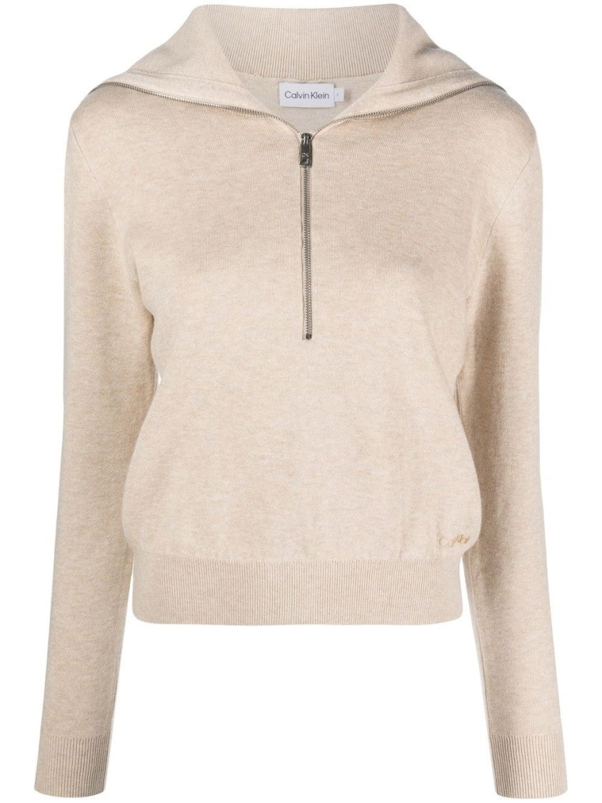 Calvin Klein Beige Half-Zip Pullover With Relaxed Fit