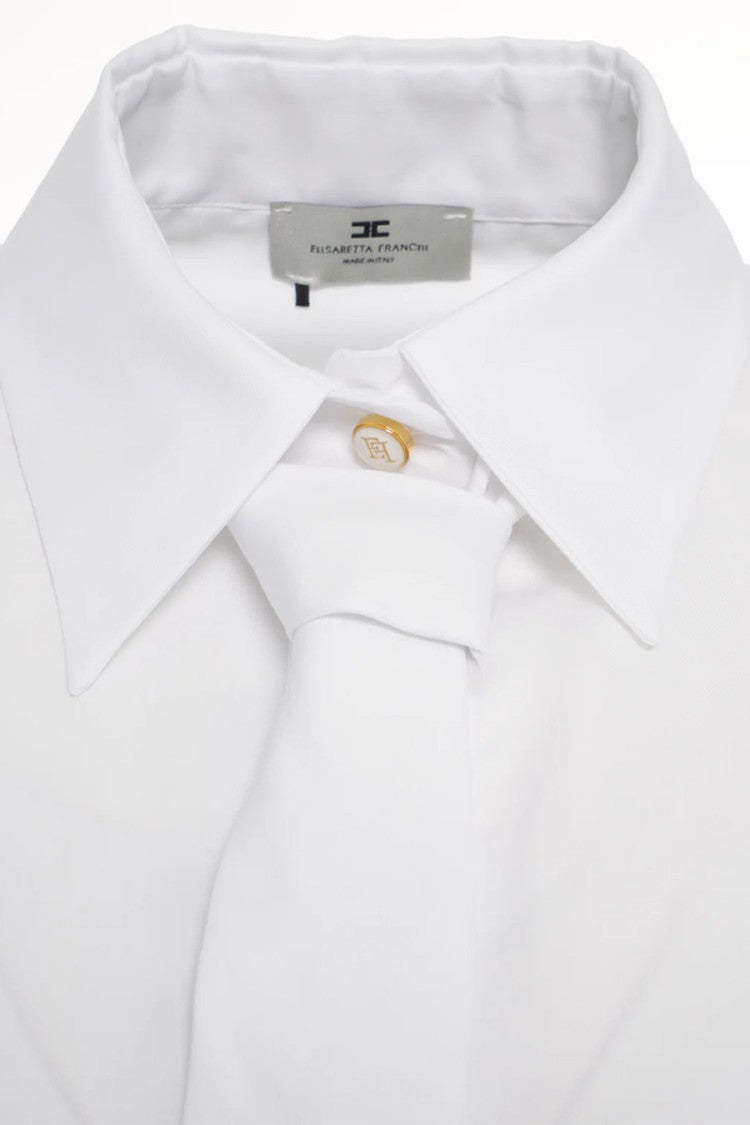 Elisabetta Franchi White Matching Self-Tie Monogram Cuffs Cotton Shirt