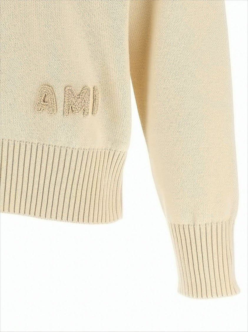 Ami Paris Knit Sweater With Ribbed Cuffs