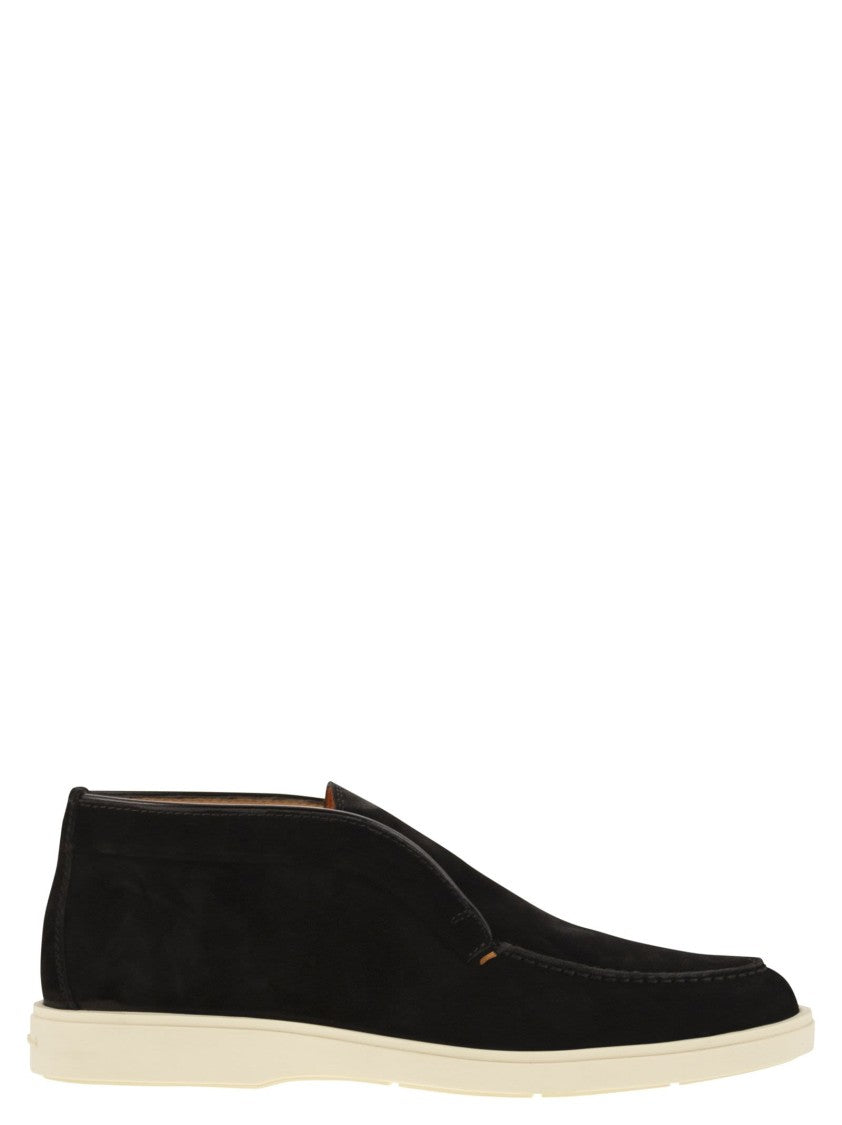 Santoni Black Suede Desert Boot