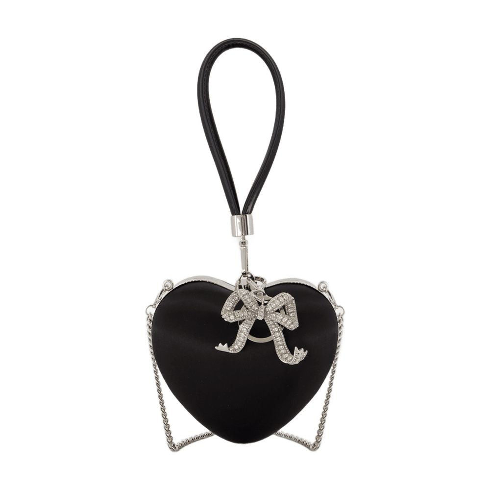 Self-Portrait Top Handle Heart Clutch - Silk - Black