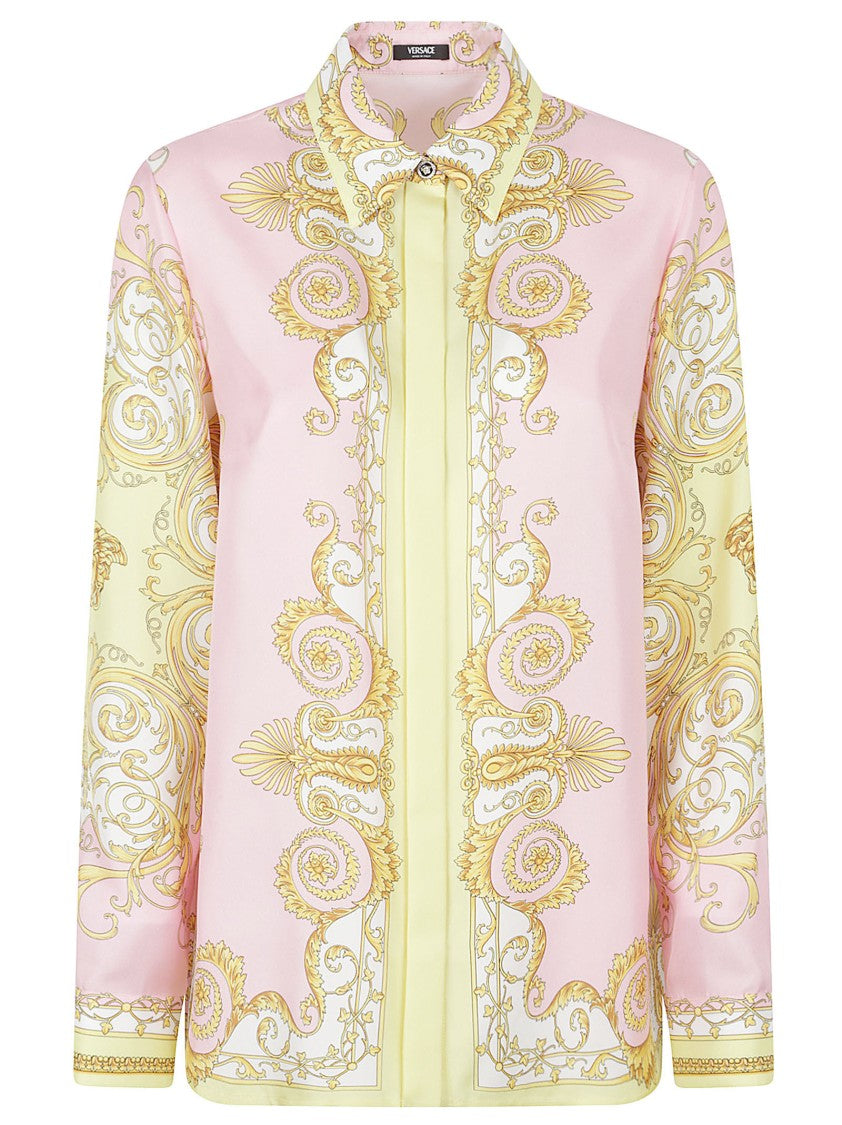 Versace Silk Twill Shirt With Spring Barocco Print