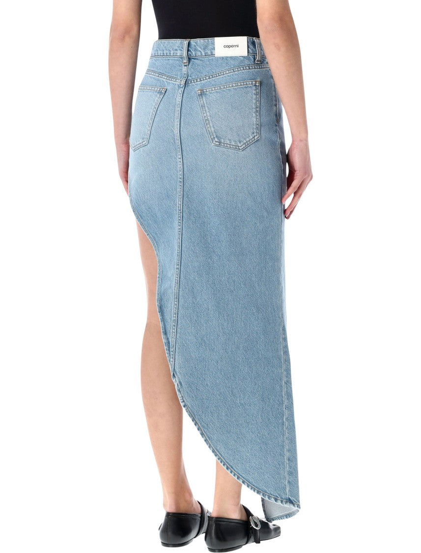 Coperni Azzurro Light One-Leg Asymmetric Denim Skirt