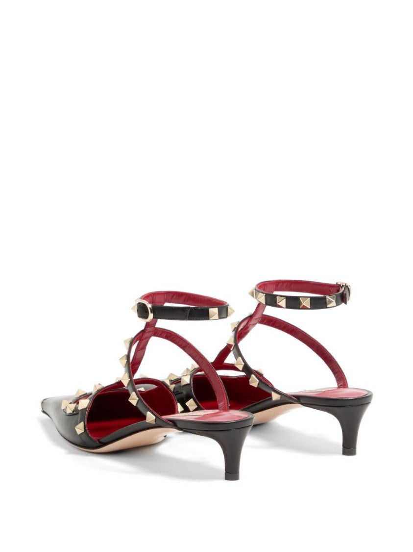 Valentino Garavani Gold-Tone Studded Strap Pointed-Toe Pumps