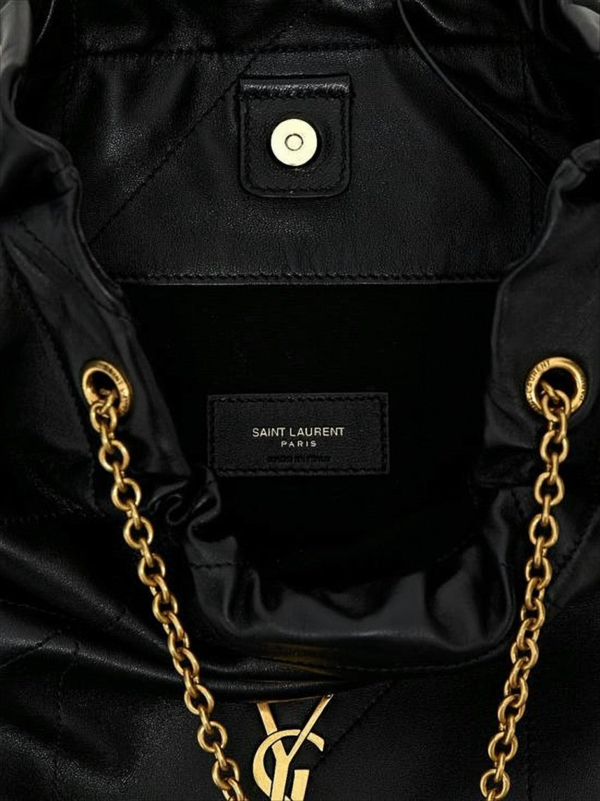 Saint Laurent Black Lambskin Shoulder Bag With Gold-Tone Emblem
