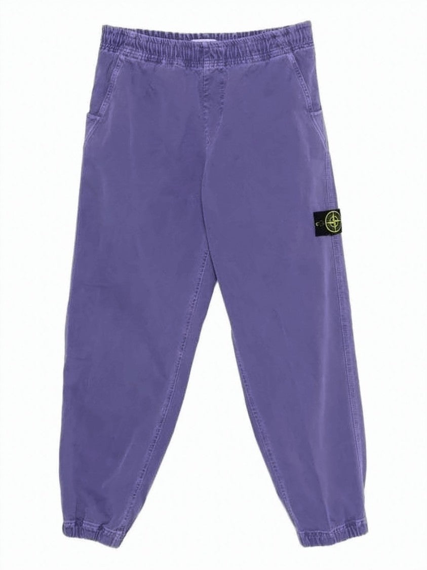 Stone Island Loose-Fit Purple Cotton Jogger Pants With Textured Finish