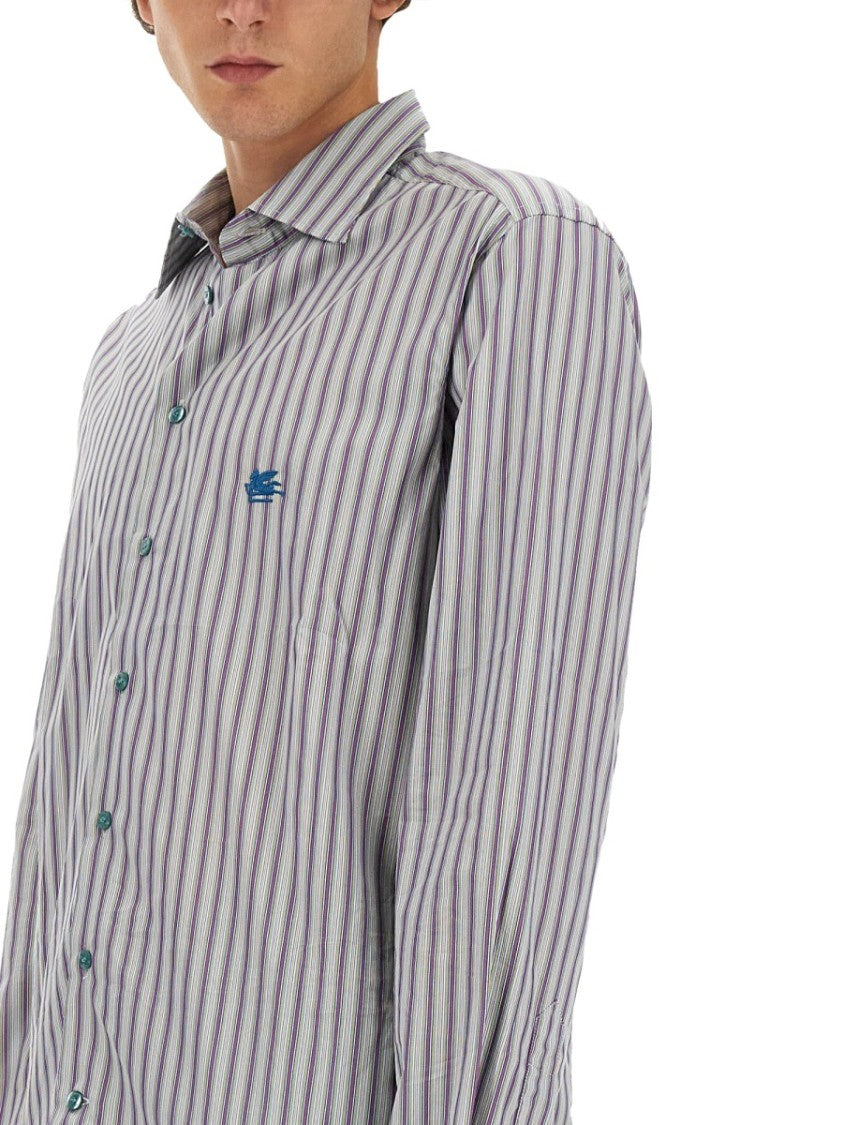 Etro Pegasus Logo Shirt With Vertical Striped Pattern