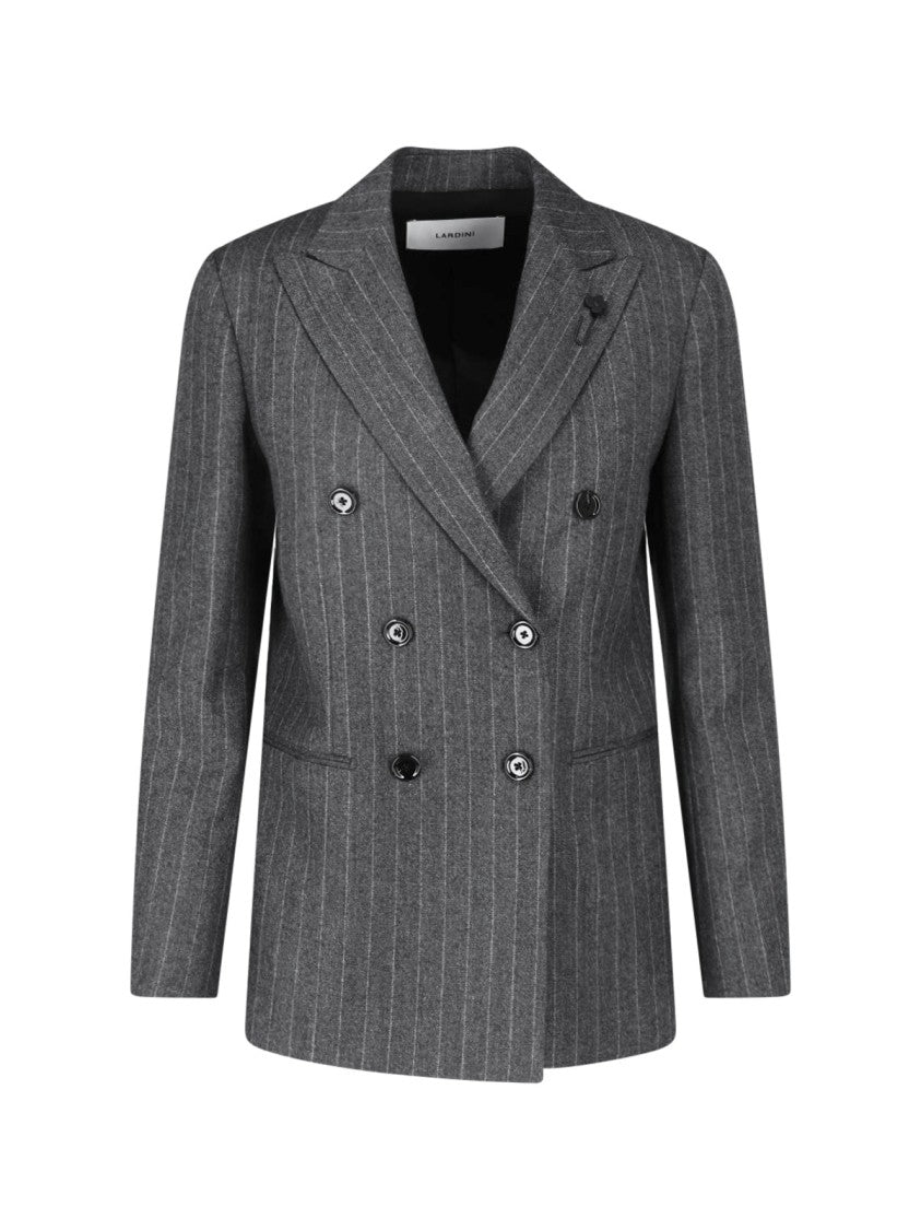 Lardini Grey Pinstripe Virgin Wool Double-Breasted Blazer