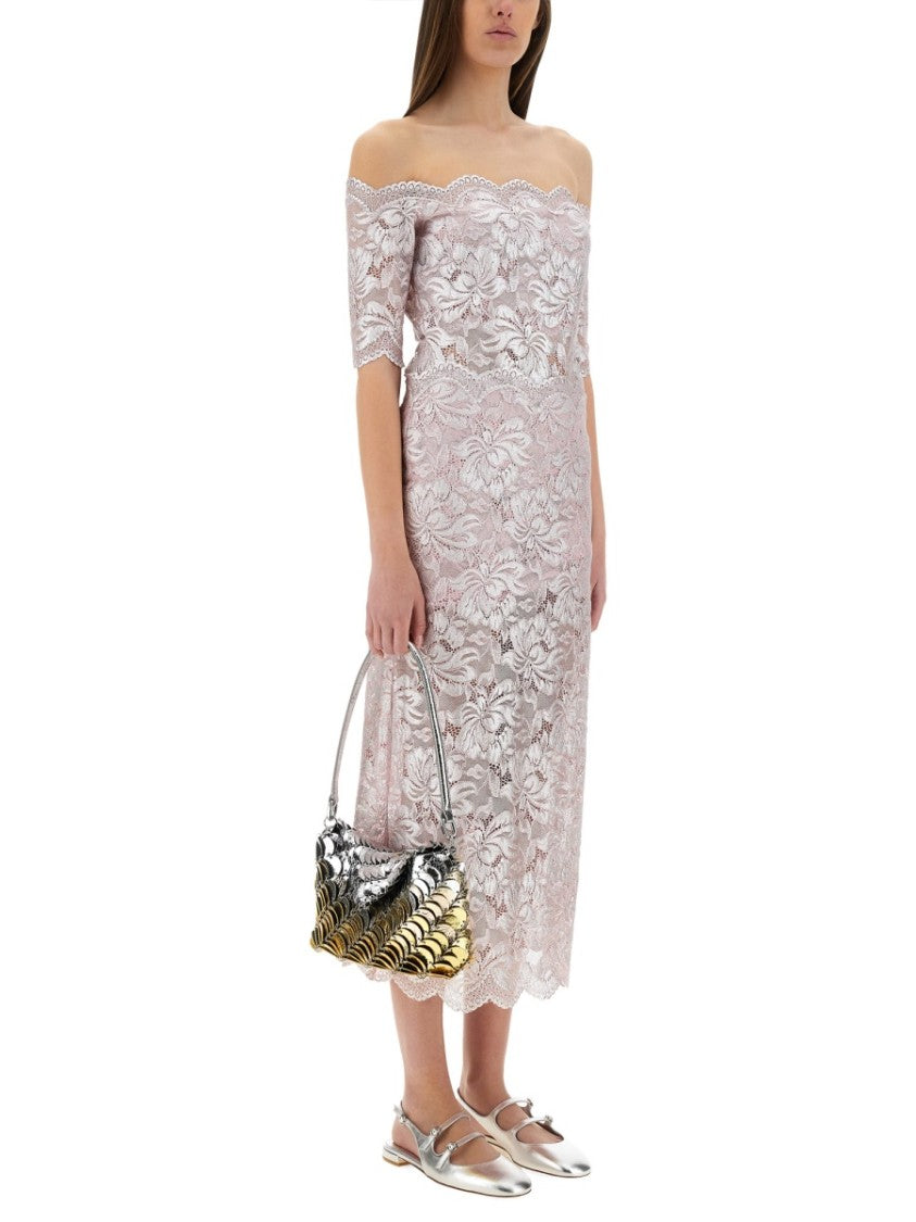 Rabanne Off-The-Shoulder Lace Top With Floral Patterns