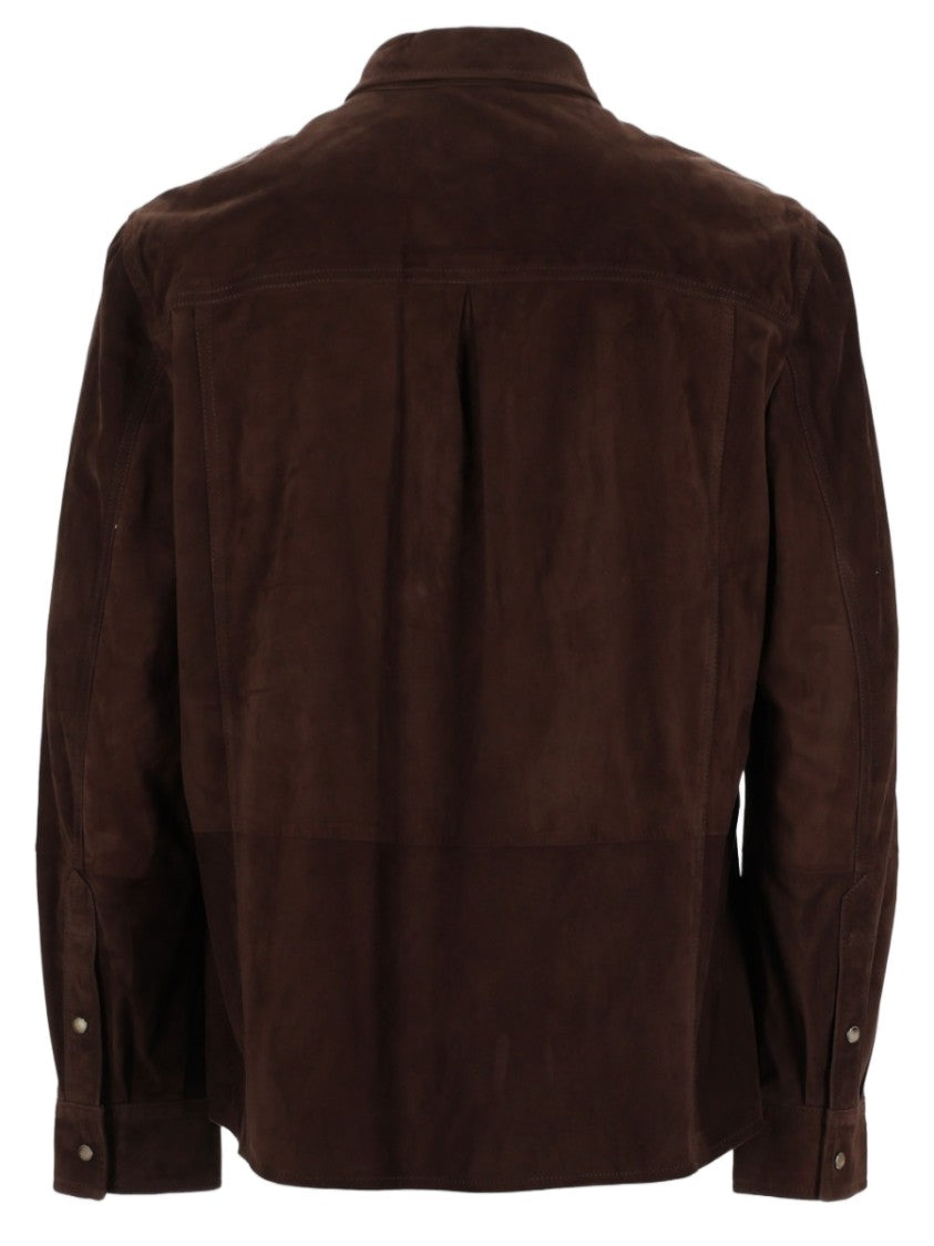 Brunello Cucinelli Metallic-Accent Leather Suede Shirt Jacket