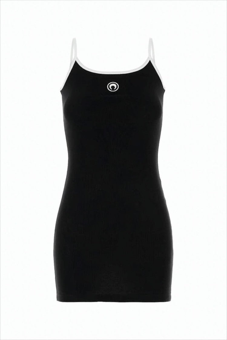 Marine Serre Fitted Black Sleeveless Top With Spaghetti Straps