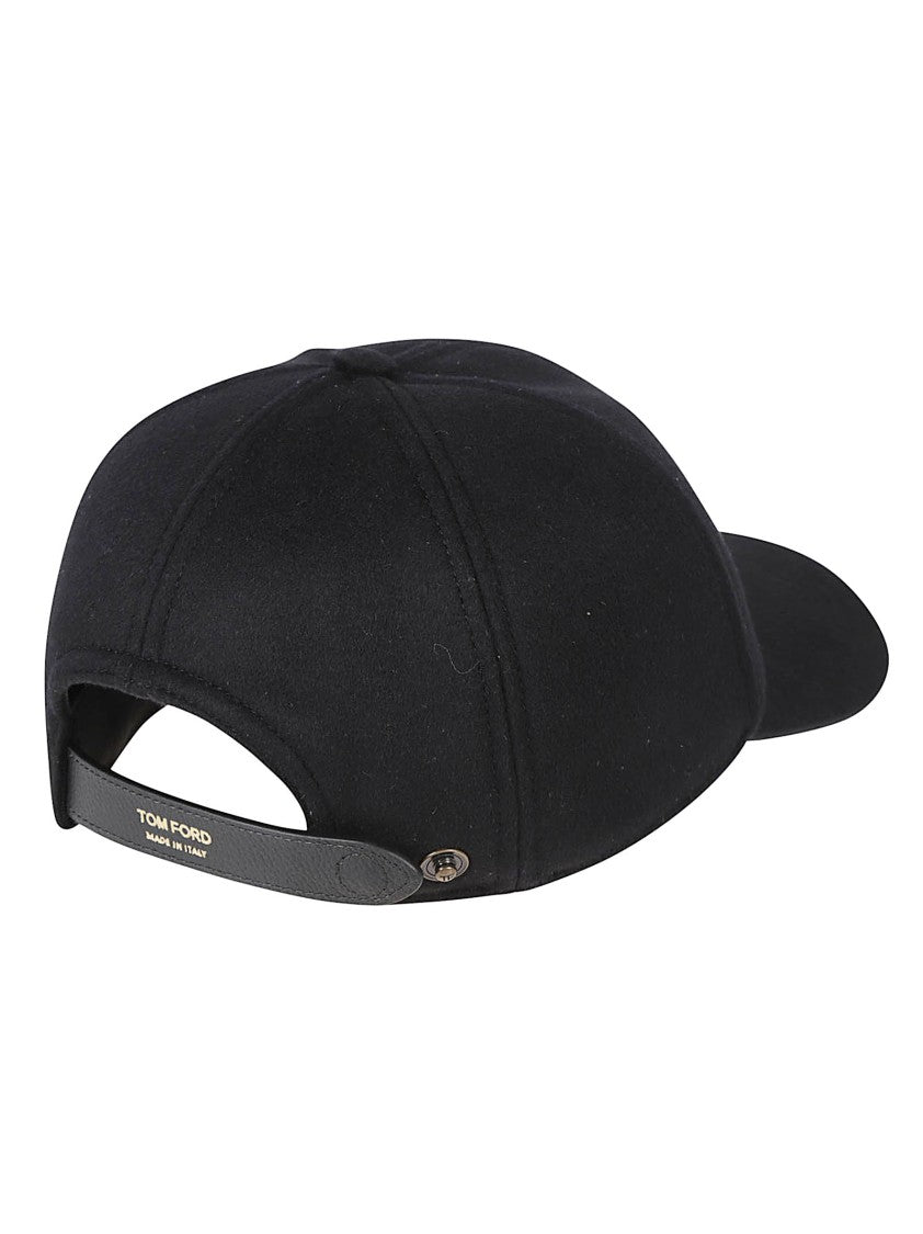 Tom Ford Black Grain Leather Logo Baseball Hat