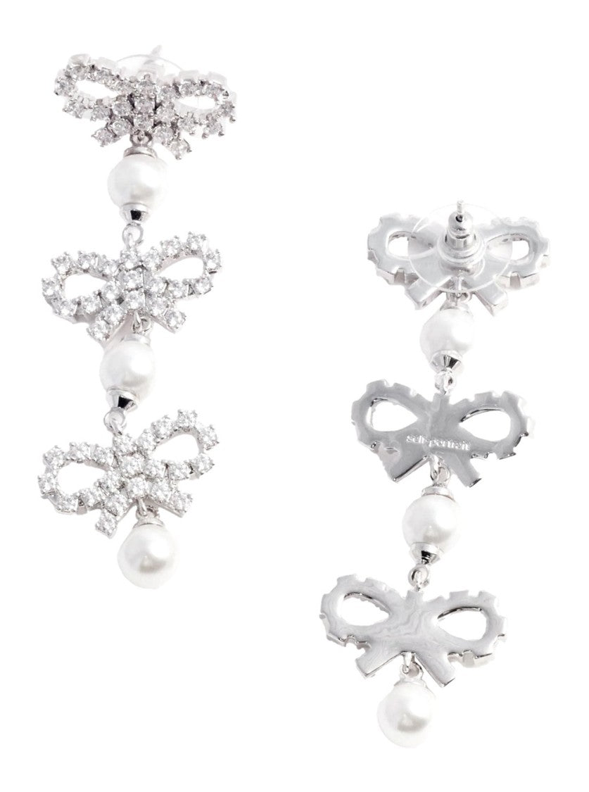 Self-Portrait Micro Bow Pearl Tiered Earrings