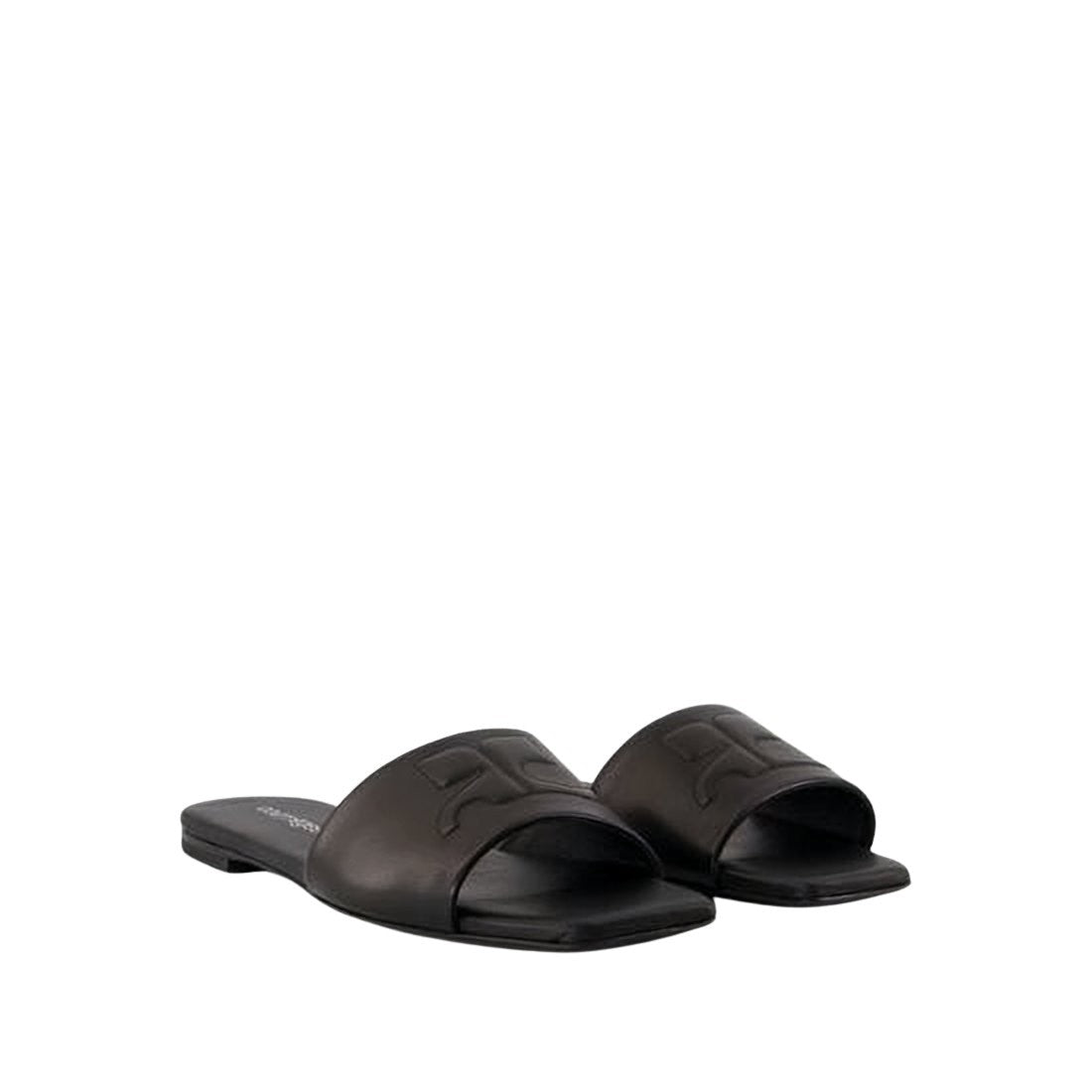 Courrèges Minimalist Black Lambskin Slip-On Mules