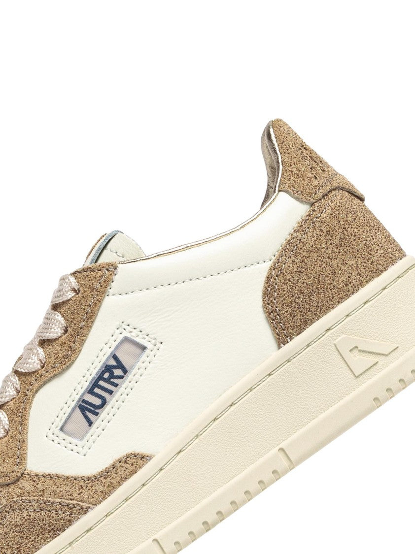 Autry Beige Low Sneakers With Glittery Suede Accents