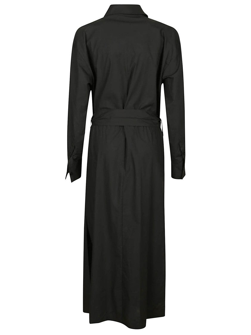 Iro Black Midi Shirt Dress With Classic Collar And Waist-Cinching Belt