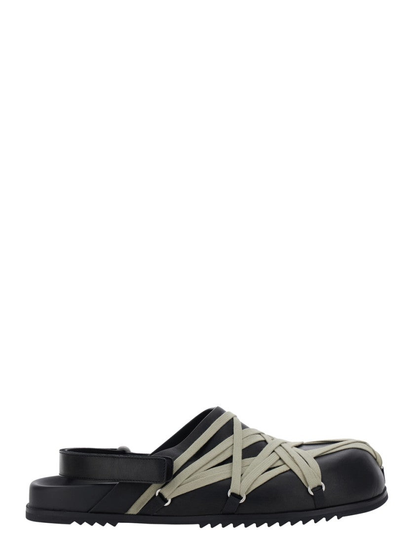 Rick Owens Black Mules With Oversize Decorative Laces