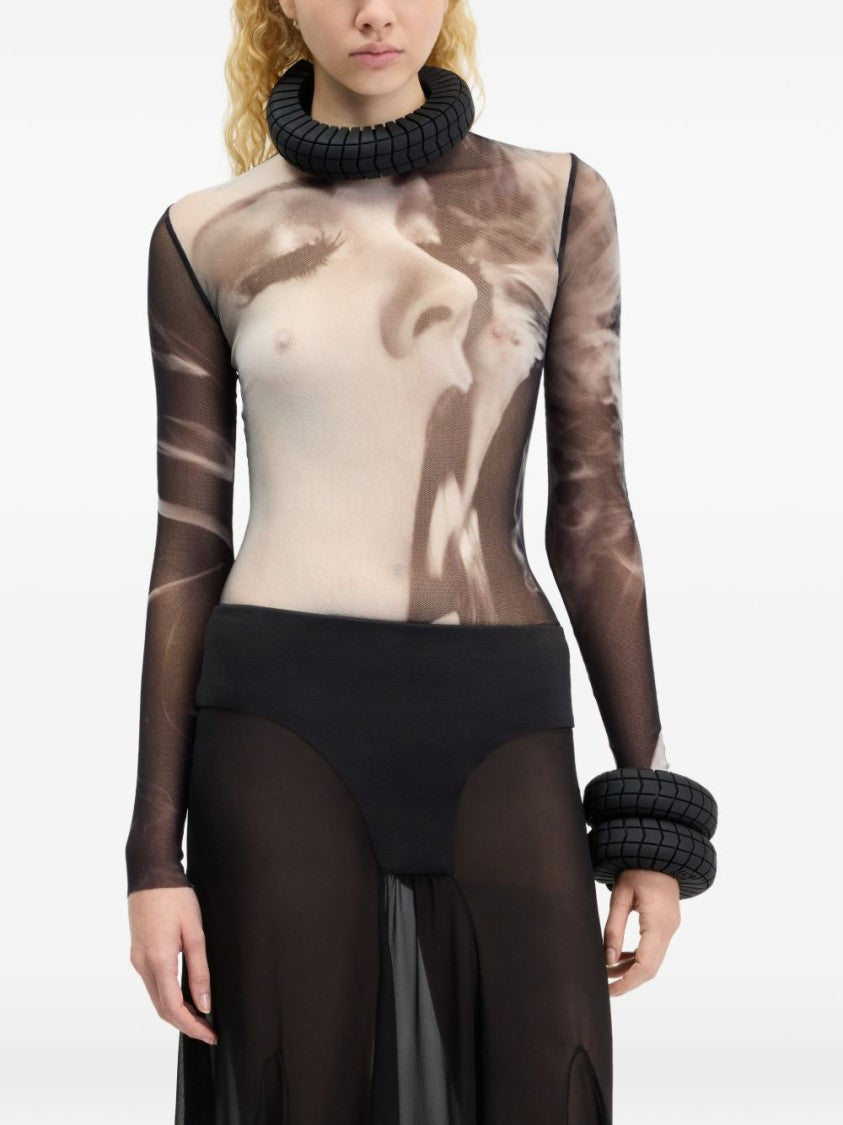 Jean Paul Gaultier Photorealistic Print Sheer Mesh Long-Sleeve Top