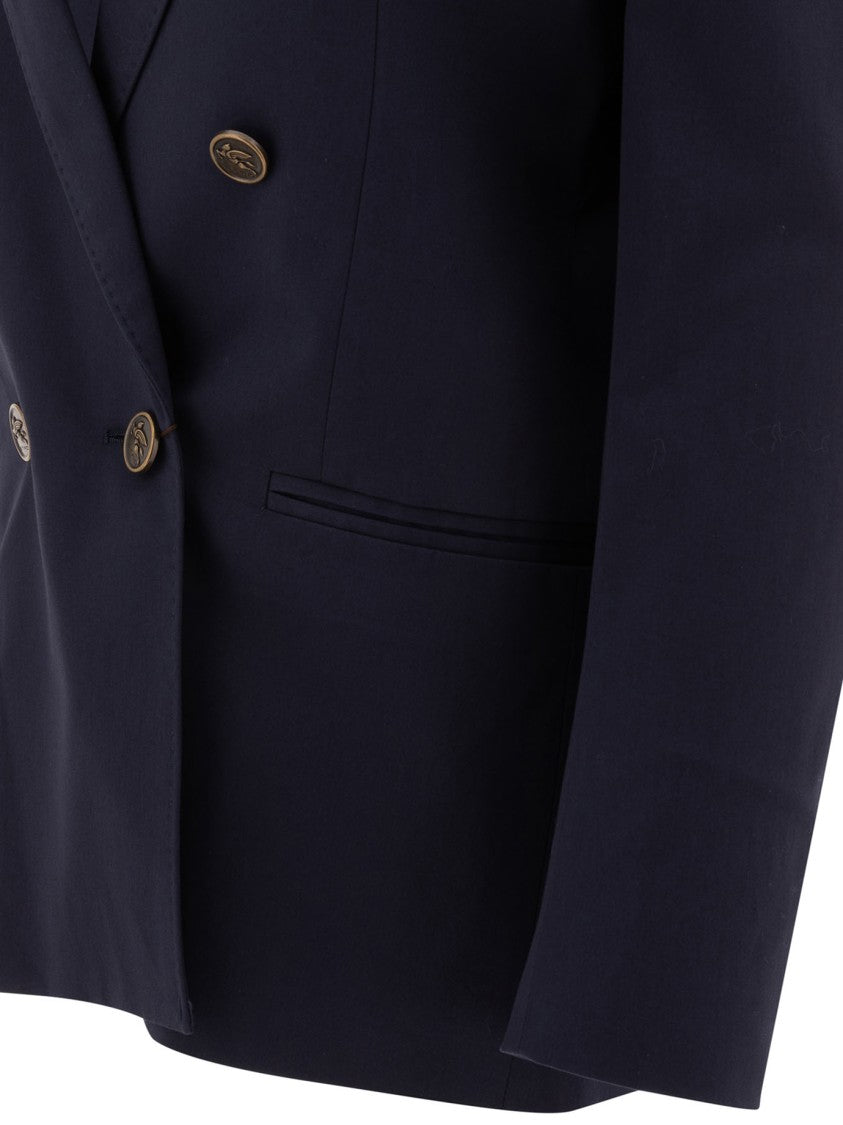 Etro Double-Breasted Cotton-Elastane Jacket With Paisley Lining