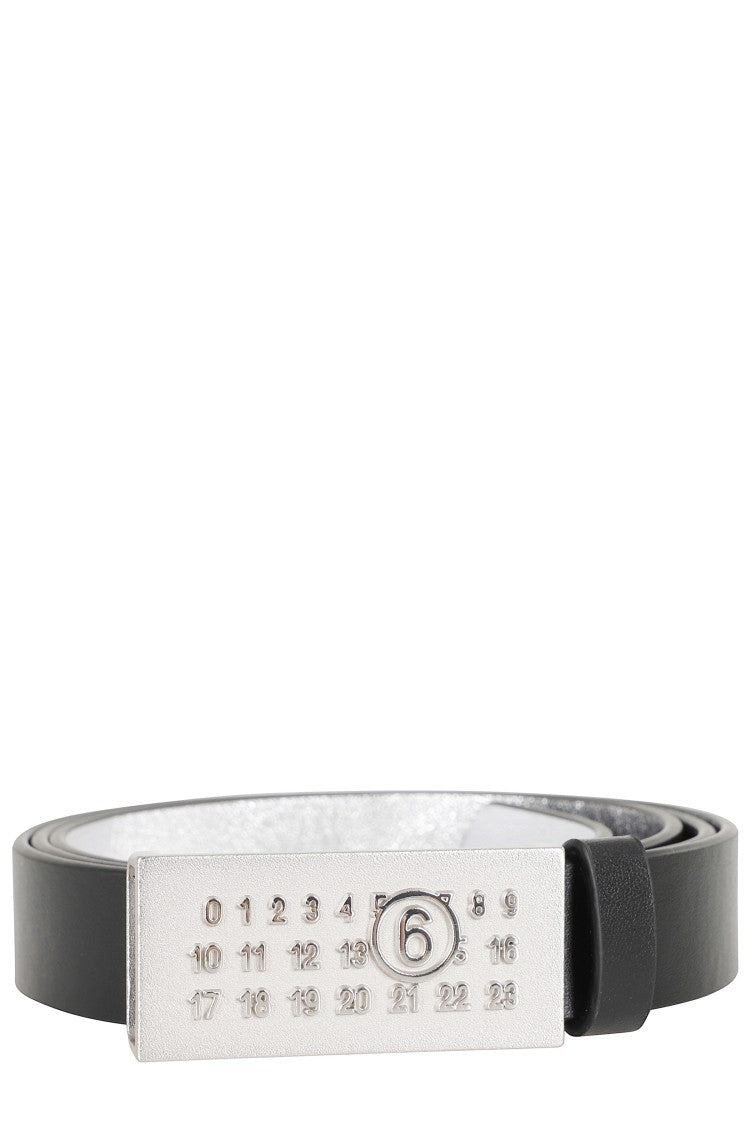 Mm6 By Maison Margiela Black Numeric Silver Buckle Leather Belt