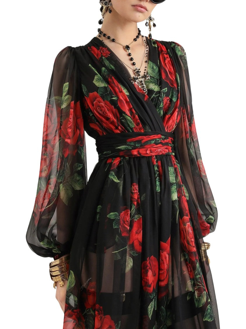 Dolce & Gabbana Multicolour Draped Silk Midi Dress