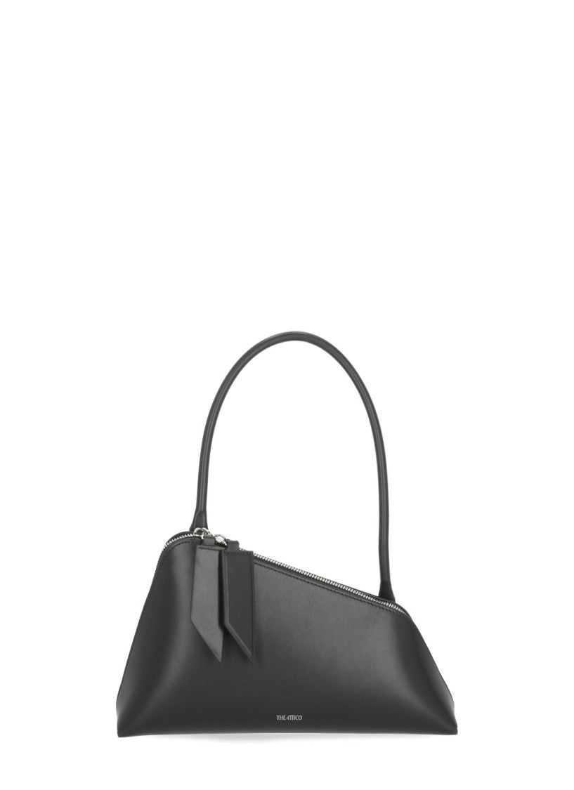 The Attico Triangular-Shaped Black Leather Shoulder Bag With Zip Closure