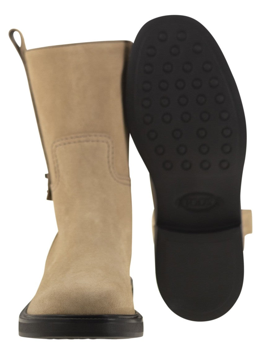 Tod's Suede Ankle Boot With T Accessory