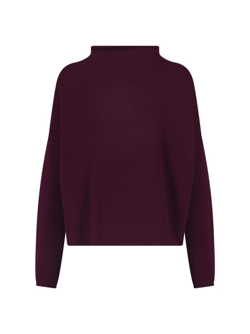 Lisa Yang Burgundy Cropped Boxy High-Neck Knit Sweater